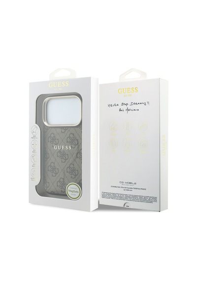 Apple iPhone Uyumlu 18 Pro Max Kılıf Guess Lisanslı M-safe  C-magnet 4g Desenli Yazı Logolu Kapak Kahveren Kahverengi