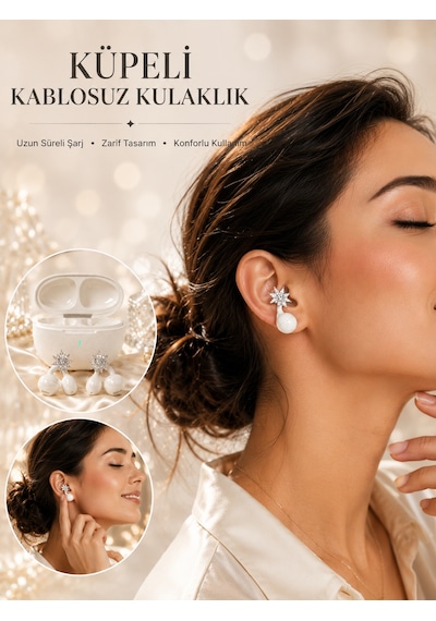 Küpeli Kablosuz Bluetooth Kulaklık Uzun Süreli Şarj Özellikli - Lisinya Çok Renkli