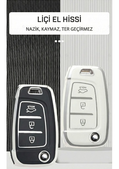 Hyundai Elantra Solaris Tucson Kona Santa Fe Verna İ30 İ35 Gümüş Kenar Tpu Anahtar Kılıfı Siyah
