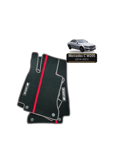Oto Halı Paspas Seti Mercedes C Serisi W205 2014 2021 Uyumlu - Siyah Kırmızı Şeritli