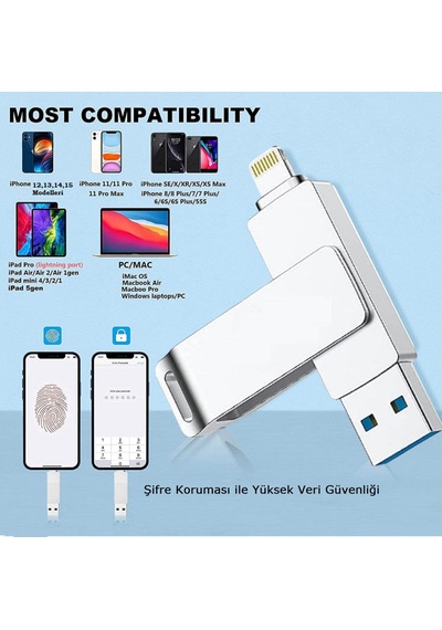 Apple Uyumlu 64 Gb Flash Bellek İphone Usb Lightning Otg Çift Taraflı Harici Depolama Çift Taraflı Bağlantı Lightning + Usb : Bir Tarafı İphone, İpad Ve İpod Touch Cihazlarla Diğer Tarafı İse Pc, Mac Ve Otg Destekli Android Sistemlerle Tam Uyumludur. Apple Uyumlu 64 Gb Flash Bellek İphone Usb Lightning Otg Çift Taraflı Harici Depolama Çift Taraflı Bağlantı Lightning + Usb : Bir Tarafı İphone, İpad Ve İpod Touch Cihazlarla Diğer Tarafı İse Pc, Mac Ve Otg Destekli Android Sistemlerle Tam Uyumludur.