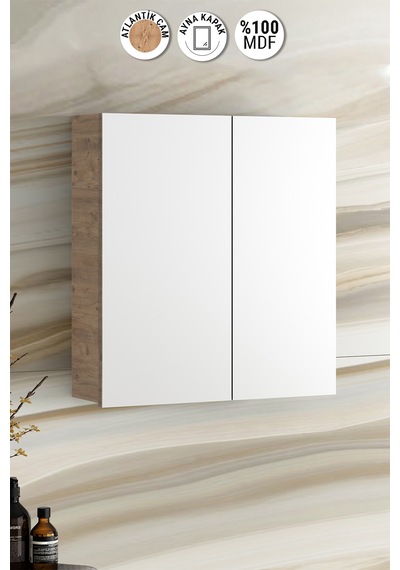 Çiğdem 65 Cm Atlantik Çam Mdf Aynalı Asma Banyo Üst Dolabı Atlantik Çam