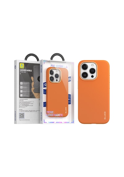 Apple Uyumlu iPhone Blueo 15 Pro Max Turuncu Premium Deri Telefon Kılıf.