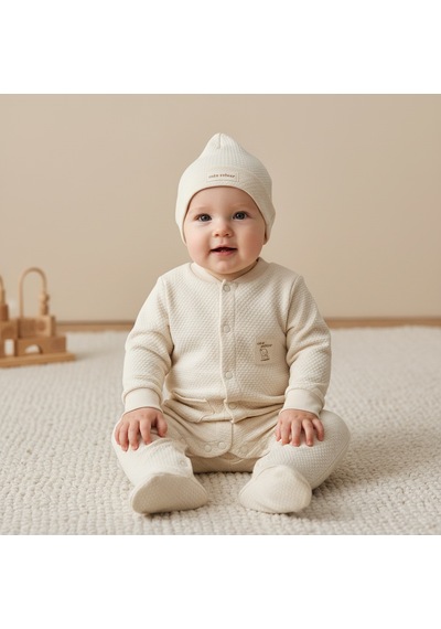 Ürünya Unisex Bebek Şapkalı Tulum Krem