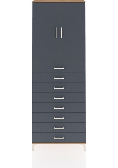 Arges Dolap 3 Raflı 8 Çekmeceli 2 Kapaklı 88x30x243 Çam-antrasit Çam