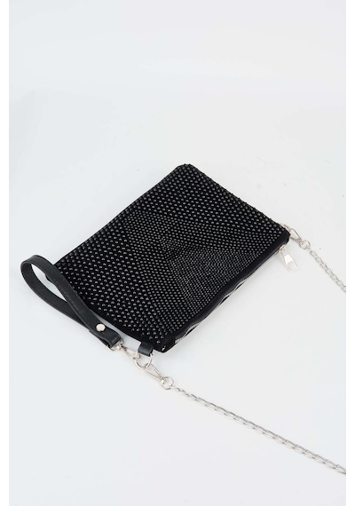 Vivaq Kadın Siyah Taşlı Süet Bilek Askılı Ve Zincir Askılı Portföy El Ve Clutch Çanta SİYAH