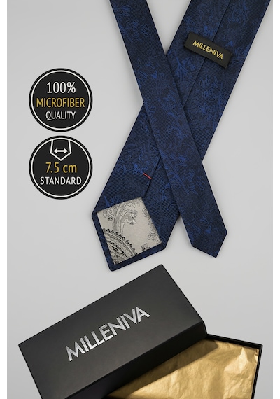 Milleniva Twill Şal Desenli Lacivert Kravat & Mendil