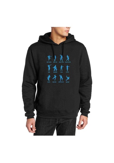 Fortnite Dans Baskılı Siyah Erkek Örme Kapşonlu Sweatshirt