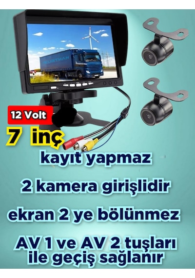 2 Ad. Kelebek Kamera + 7'' Monitör Seti Kayıt Yapmaz 12 Volt