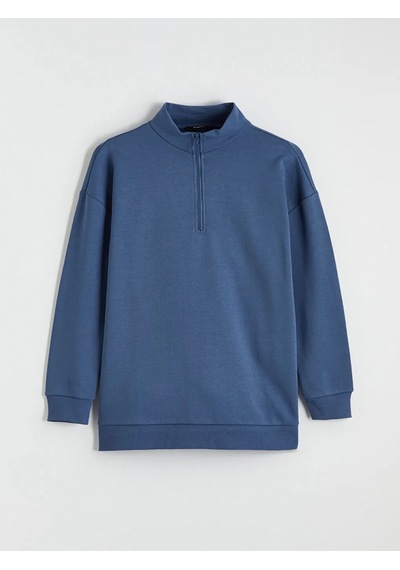 Lc Waikiki Mavi Dik Yaka Kadın Sweatshirt Tunik