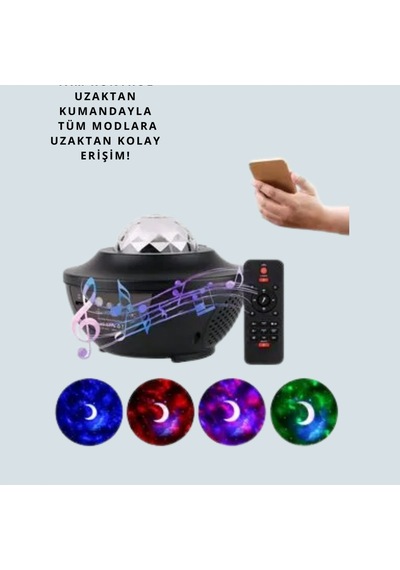 Ses Algılamalı Yıldız Ve Okyanus Projektörlü Gece Lambası Bluetooth Hoparlör, 10 Işık Modu Ve Uzak Renkli