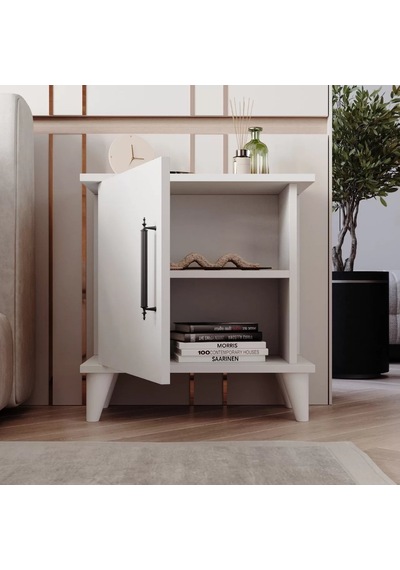 Adela Raflı Modern Komodin - Beyaz