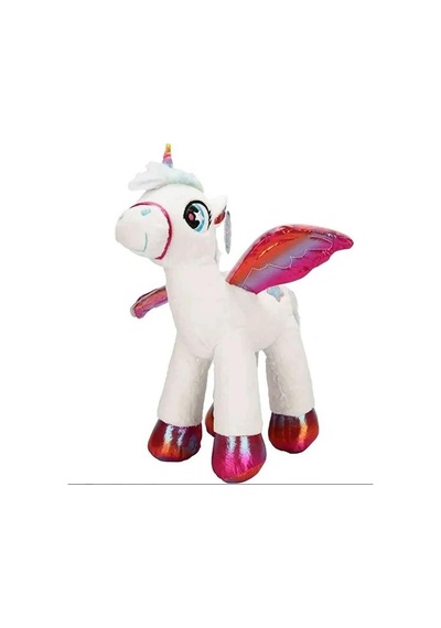Peluş Tek Boynuzlu Kanatlı At Unicorn Beyaz Pembe Peluş 50 Cm Pelüş