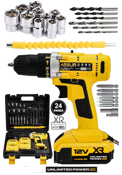 Assur ASR035 12 V 1.5 AH Şarjlı Matkap Vidalama Sarı