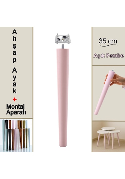 Ahşap Ayak 35 Cm Açık Pembe M8 Civatalı Bağlantı Aparatlı Mobilya Tabure Sehpa Masa Destek Ayağı Pembe