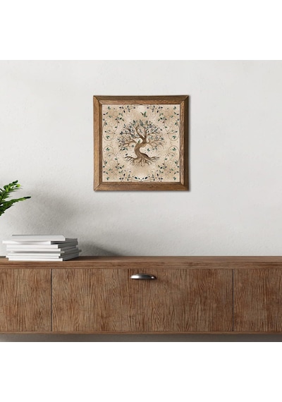 Pinecone Hayat Ağacı Taş Duvar Tablosu - Ahşap Çerçeveli Taş Tablo - 25x25 Cm - Dekoratif Duvar Sanatı - Modern Ev Ve Ofis Duvar Dekoru W1-07