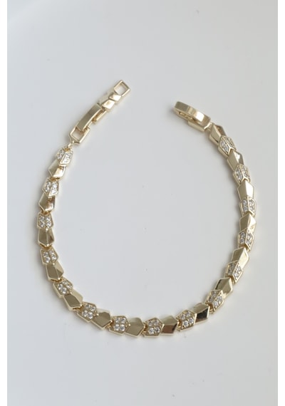 Kadın Bileklik Kararmaz 14k Altın Renk Vip Seri İthal Zirkon Pul Plaka Bileklik Altın