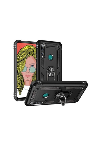 Huawei Y9 Prime 2019 Kılıf Sert Silikon Yüzüklü Stand Özellikli Kapak