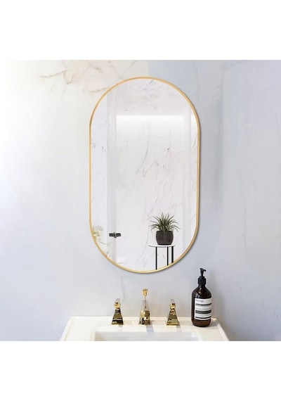 Dekoratif Ayna, Duvar Aynası, Konsol Aynası, Mdf, Elips Ayna, Çerçeveli Ayna 80x40 Cm 80 X 40 Gold