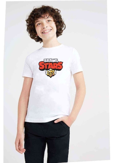 Tshirthane Brawl Stars Logo Baskılı Unisex Çocuk Beyaz T-Shirt
