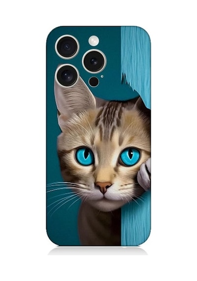 Apple Uyumlu iPhone 15 Pro Max Mavi Gözlü Masum Kedi Desenli Silikon Kılıf