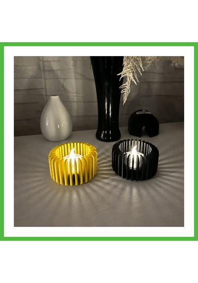 Vaveni 3d Baskı Modern Çizgili Mumluk - Tealight Mumluk 1 Adet -sarı Arz