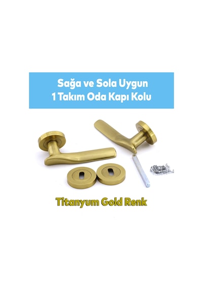 Badem10 Royal Titanyum Gold Oda Kapı Kolu Daire Rozetli Sürgülü Ve Çelik Kapı Kulpu Uyumlu Sağ Sol Kolları