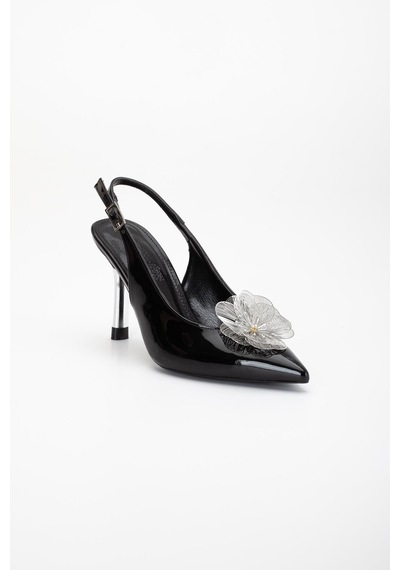 Dilimler Ayakkabı Kadın Abiye Stiletto Siyah Rugan Metal Çiçek Aksesuarlı Galvaniz Ökçe Kaplamalı-3671 Siyah Dilimler Ayakkabı Kadın Abiye Stiletto Siyah Rugan Metal Çiçek Aksesuarlı Galvaniz Ökçe Kaplamalı-3671 Siyah