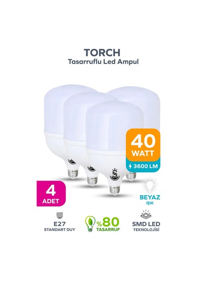 40w Tasarruflu E27 Beyaz Işık Torch Led Ampul 4 Adet 4 Adet