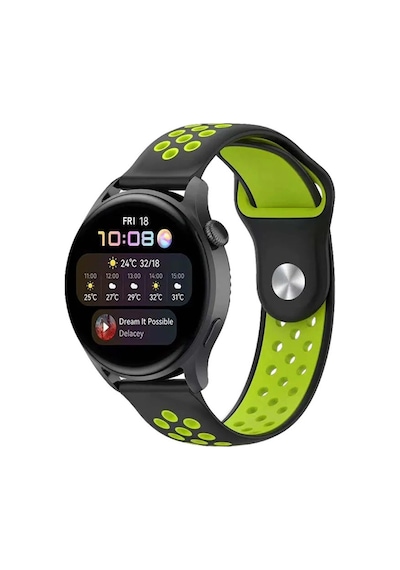 Watch 20mm Spor Delikli Kordon - Siyah-yeşil Diğer