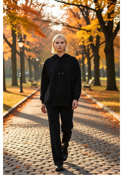 Benerly Kadın Kapüşonlu Düşük Kol Örme Geniş Kalıp Sweatshirt Fonksiyonel Gri Melanj