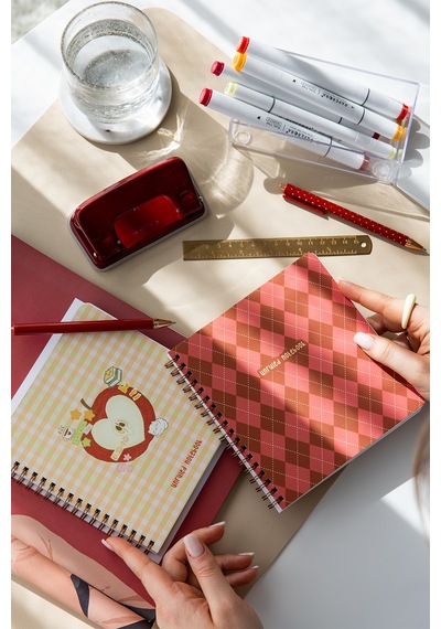 15x16 Spiralli Karton Kapak 2'li Düz Çizgisiz Not Defter Seti - Elma Çok Renkli