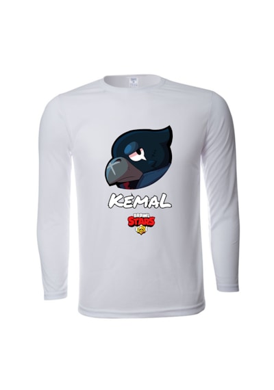 Hepsimex İsme Özel Brawl Stars Cerow Çocuk Tişört Uzun Kollu Unise Beyaz