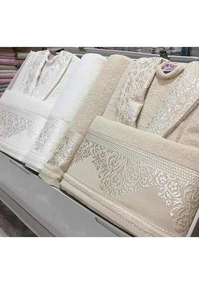 Fiesta Aile Bornoz Seti 6 Parça Kutulu Bej