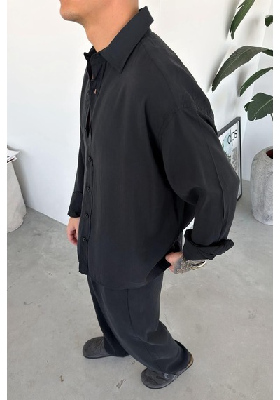 Siyah Basic Oversize Modal Gömlek Siyah