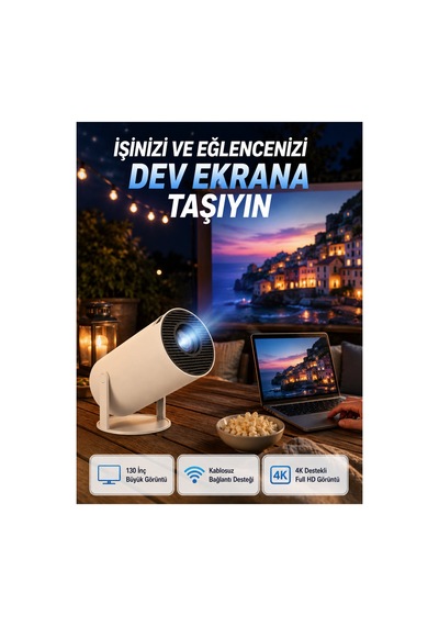 Full Hd 4k Destekli Akıllı Projeksiyon 130 İnç Ekran, Uzun Ömürlü Ampul Ve Çoklu Giriş - Lisinya