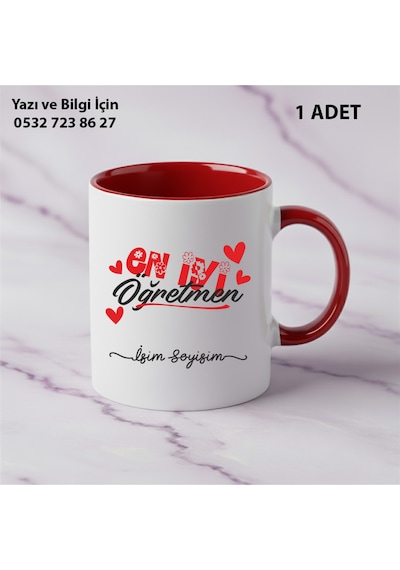 Kişiye Özel İsim Yazılır En İyi Öğretmen Kupa Bardak Öğretmenler Günü Hediyesi-şık Görünümlü Hediye Kırmızı