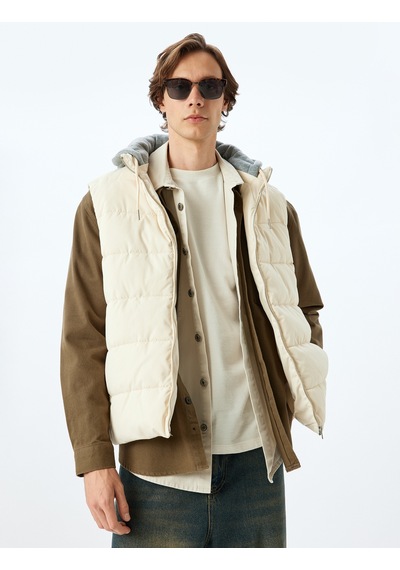 Koton Şişme Yelek Slim Fit Fermuarlı Bej 5wam20026hw Ekru