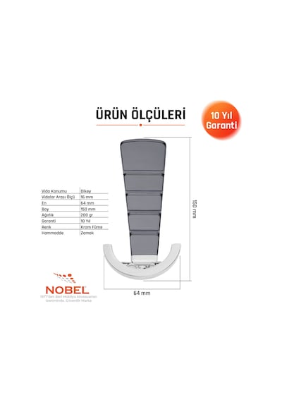 Tivist Lüks Portmanto Askı, Metal, Vestiyer Askı, 200 Gr, Dolap Askılık, Duvar Askılığı, Krom Füme Vidalı