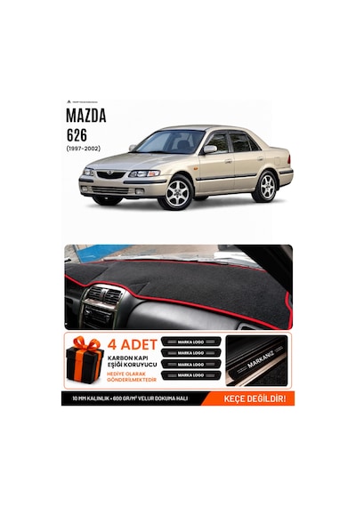 Mazda 626 1997-2002 Uyumlu Torpido Koruma, Torpido Örtüsü, Torpido Kılıfı - Siyah Kırmızı