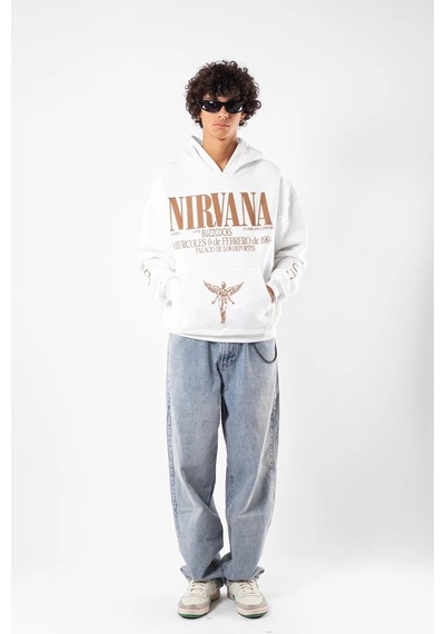 Nirvana Sırt Baskılı Unisex Oversize Beyaz Beyaz