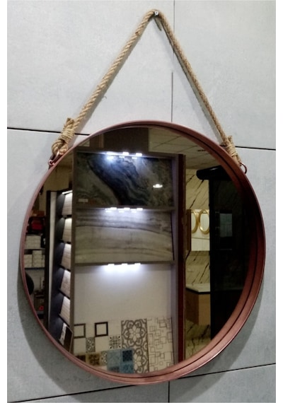 Dekoratif 45 Cm Metal Çerçeve Bronz Halat Askılı Ayna Diğer