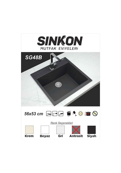 Sinkon Antrasit Granit Eviye 56 x 53 - Sg48B - Sinkon