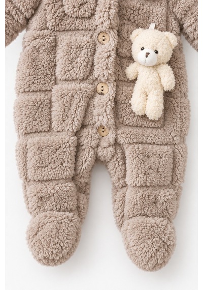 Kız Erkek Bebek Tavşan Ve Ayı Oyuncaklı Peluş Tulum Tlm0301 Kahverengi