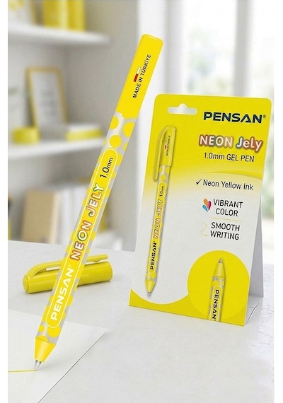Neon Tükenmez Kalem 1 Adet Pensan Neon Jely Fosforlu Jel Pilot Kalem Siyah Defter Kalemi Yumuşak Yazım Sarı