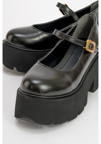 Luvishoes Luvi Shoes Linley Siyah Cilt Kadın Kalın Tabanlı Günlük Ayakkabı Siyah Cilt