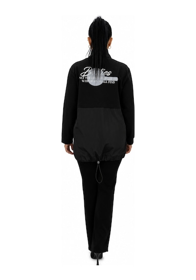 Büyük Beden Pamuklu Fermualı Cepli Spor Kadın Sweatshirt Siyah