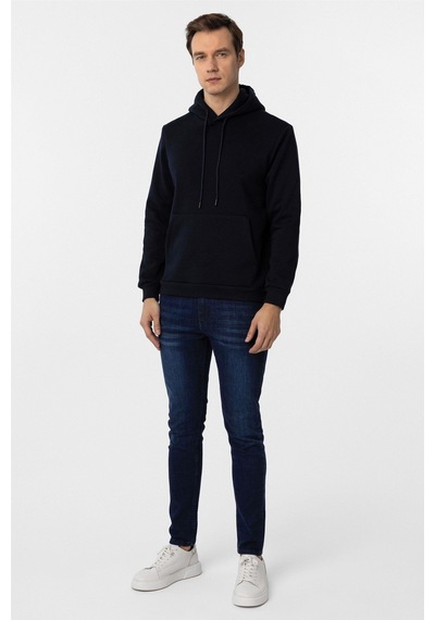 Süvari Lacivert Regular Düz Kapüşonlu Yaka Sweatshirt