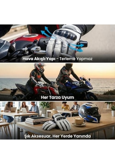 Rvk Yazlık Motosiklet Eldiveni Karbon Korumalı Ts En 13594 Etiketli Dokunmatik Ekran Uyumlu, L Beden