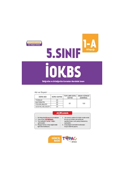 2027 5.Sınıf Topaç Yayınları İOKBS-BURSLULUK 6lı Deneme Paketi Dijital Çözümlü Türkiye Geneli
